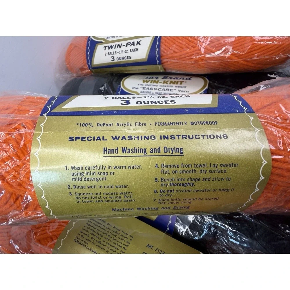 Bear Brand Win-knit Yarn 4 Ply Knitted Worsted Weight Black Orange Halloween Lot